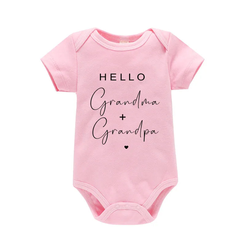 Pregnancy Announcement to Be Grandparents Hello Grandma & Grandpa Baby Bodysuits Infant Baby Boy Girls Clothes Baby Shower Gift