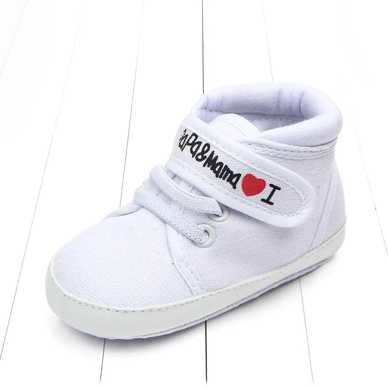 Infant Babies Boys Girls Shoes Soft Sole Canvas Solid Footwear for Newborns Toddler Crib Moccasins Letter Print Anti-Slip Shoes