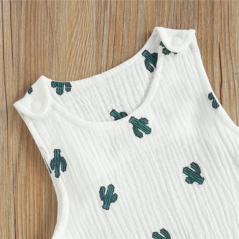 Baby Boys Girls Romper Summer Toddler Newborn Infant Sleeveless Cactus Print Cotton Linen Jumpsuits Playsuits Overalls Outfits