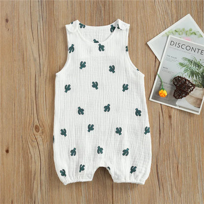 Baby Boys Girls Romper Summer Toddler Newborn Infant Sleeveless Cactus Print Cotton Linen Jumpsuits Playsuits Overalls Outfits