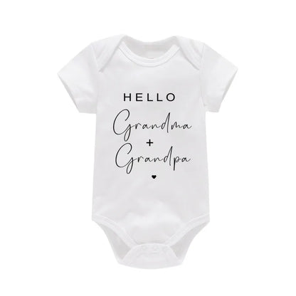 Pregnancy Announcement to Be Grandparents Hello Grandma & Grandpa Baby Bodysuits Infant Baby Boy Girls Clothes Baby Shower Gift