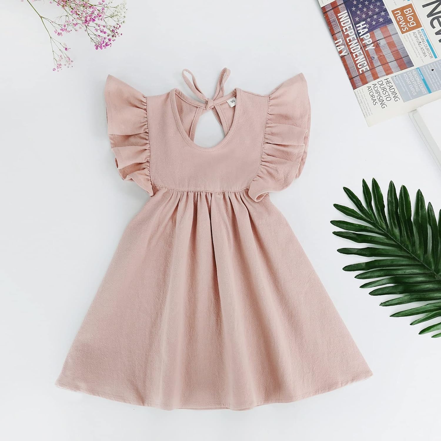 Toddler Baby Girl Dress Summer Cotton Linen Ruffle Halter Sleeveless Kids Casual Beach Party Dresses 1-6 Years