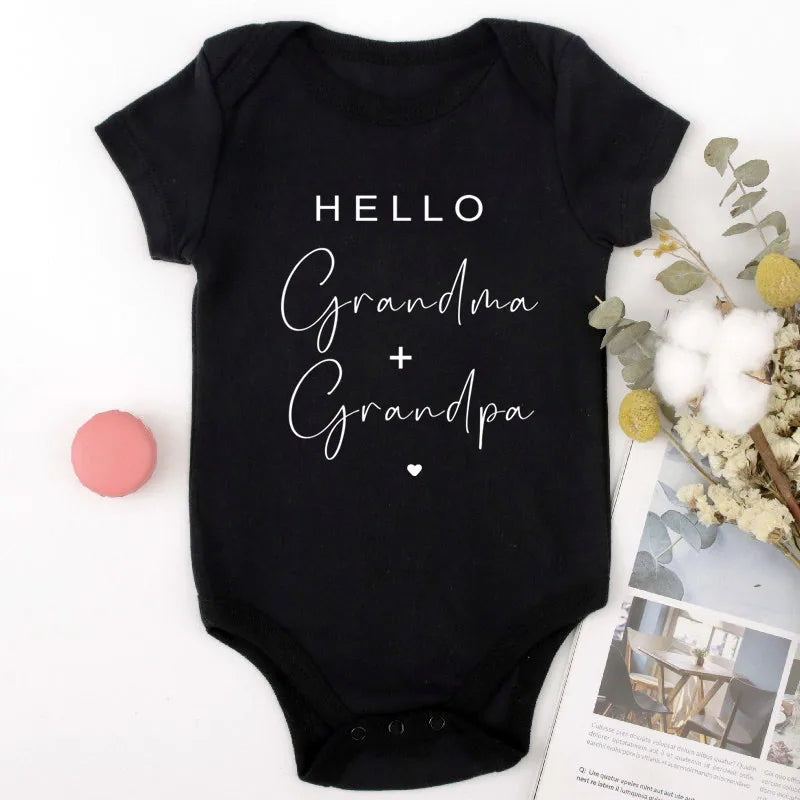 Pregnancy Announcement to Be Grandparents Hello Grandma & Grandpa Baby Bodysuits Infant Baby Boy Girls Clothes Baby Shower Gift