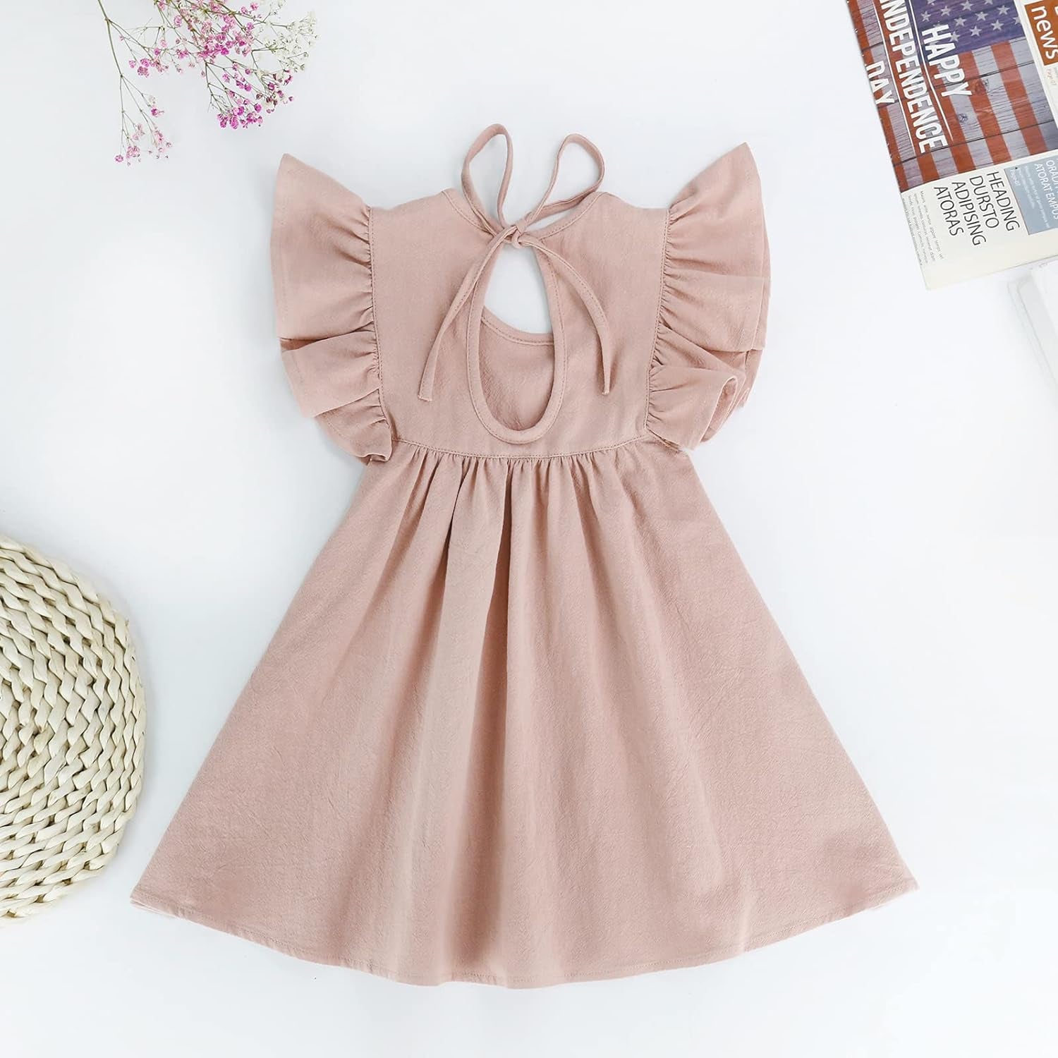 Toddler Baby Girl Dress Summer Cotton Linen Ruffle Halter Sleeveless Kids Casual Beach Party Dresses 1-6 Years