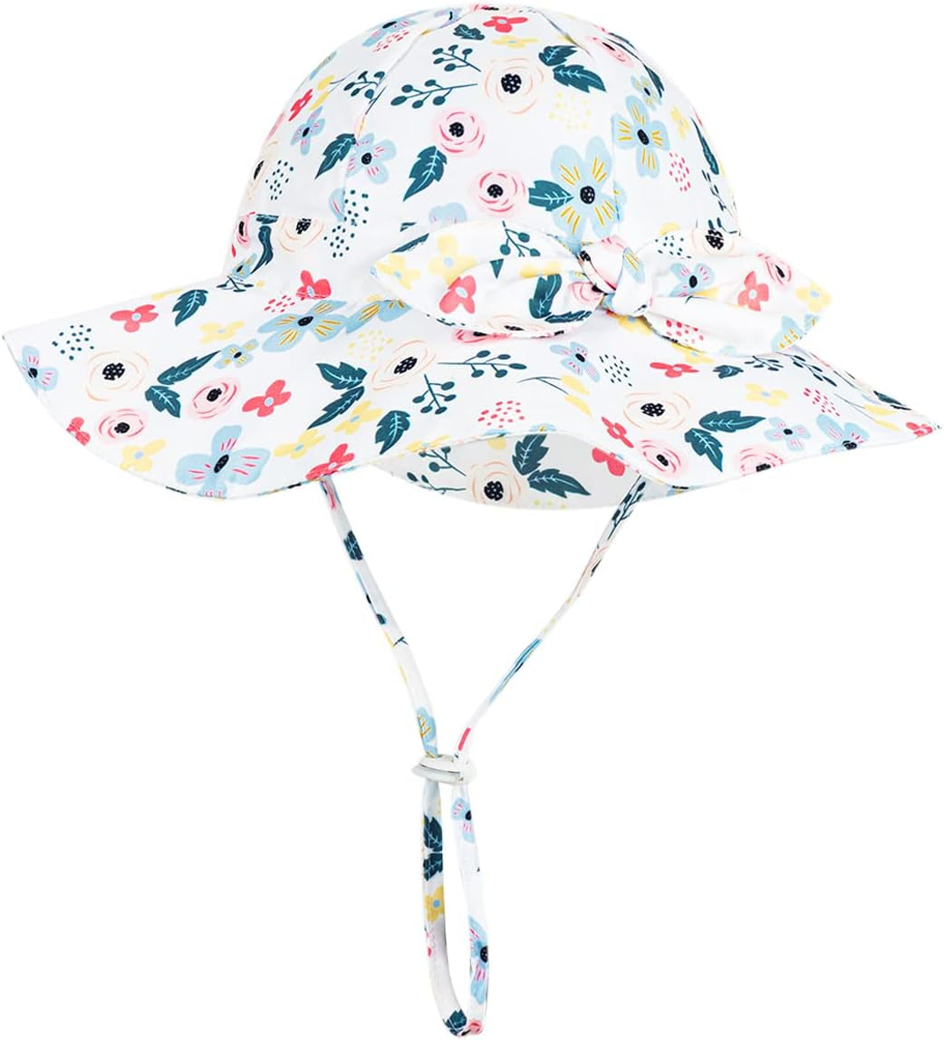 Baby Girl Sun Hat with UPF 50+ Outdoor Adjustable Beach Hat with Wide Brim Bucket Hats