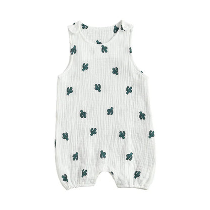 Baby Boys Girls Romper Summer Toddler Newborn Infant Sleeveless Cactus Print Cotton Linen Jumpsuits Playsuits Overalls Outfits